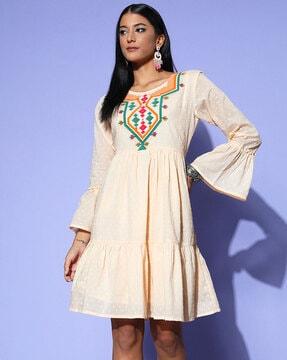 women embroidered tiered dress