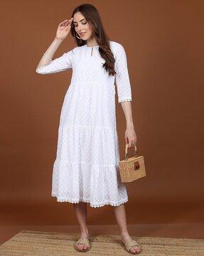 women embroidered tiered dress