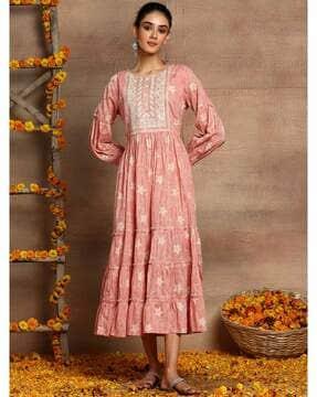 women embroidered tiered dress
