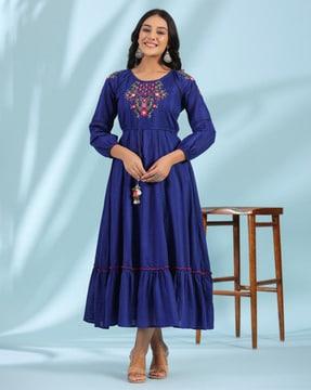 women embroidered tiered dress