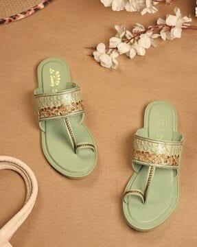 women embroidered toe-ring flat sandals