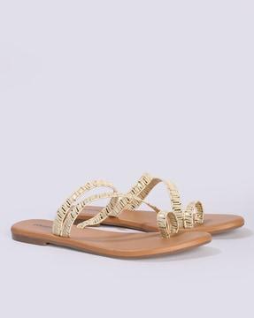 women embroidered toe-ring sandals