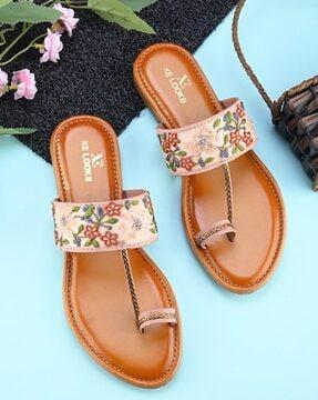 women embroidered toe-ring sandals