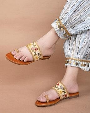 women embroidered toe-ring sandals