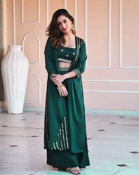 women embroidered top & palazzos set