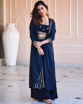 women embroidered top & palazzos set