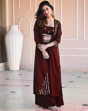 women embroidered top & palazzos set