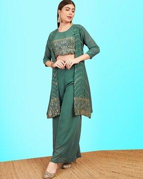 women embroidered top & palazzos with shrug