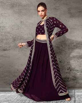 women embroidered top & skirt set with shrug