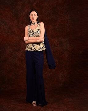 women embroidered top with pants & dupatta