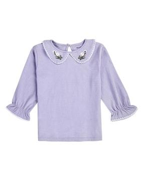 women embroidered top with peter pan collar