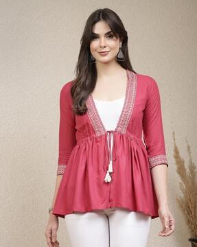 women embroidered top with tie-up