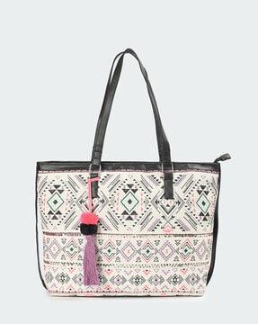 women embroidered tote bag with tassles