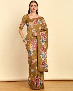 women embroidered tussar saree