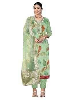 women embroidered unstitched top bottom dress material dupatta