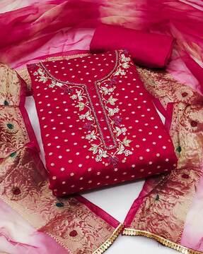 women embroidered unstitched top bottom dress material dupatta