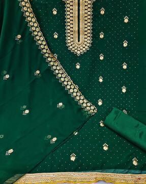 women embroidered unstitched top bottom dress material with dupatta
