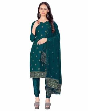 women embroidered unstitched top bottom dress material with dupatta