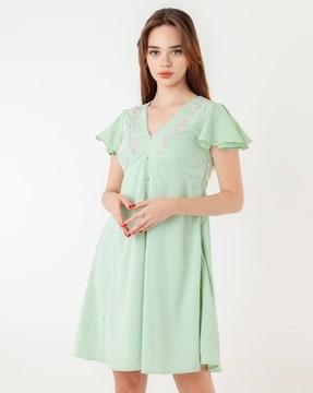 women embroidered v-neck a-line dress