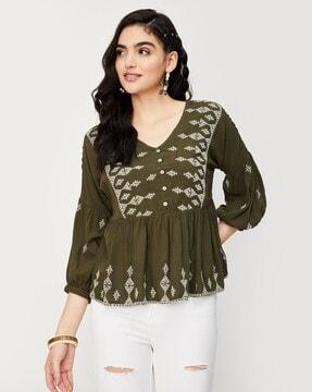 women embroidered v-neck tunic