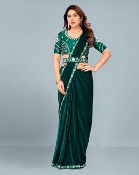 women embroidered velvet saree