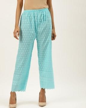 women embroidered wide leg palazzos