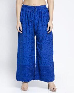 women embroidered wide leg palazzos