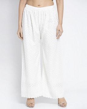women embroidered wide leg palazzos