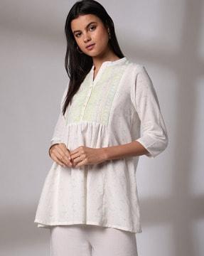 women embroidered yoke relaxed fit tunic