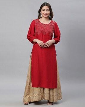 women embroidered yoke straight kurta