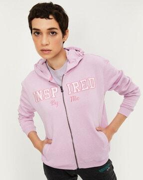 women embroidered zip-front hoodie