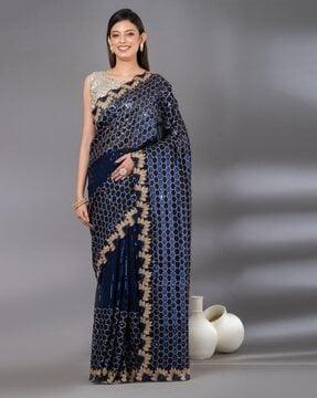 women embroidery & embellished saree with blouse piece