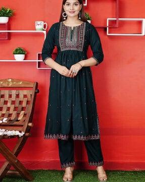 women embroidery a-line kurta set