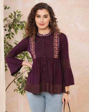 women embroidery a-line tunic