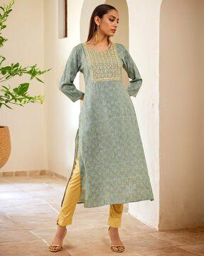 women embroidery round-neck straight kurta