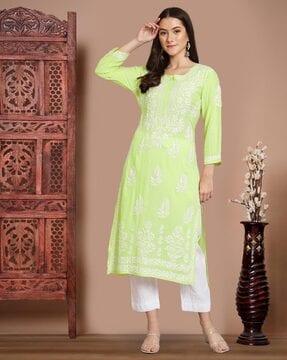 women embroidery round-neck straight kurta