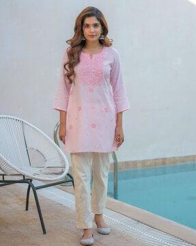 women embroidery round-neck straight tunic