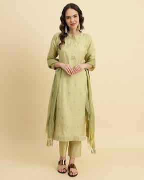 women embroidery straight kurta set with dupatta