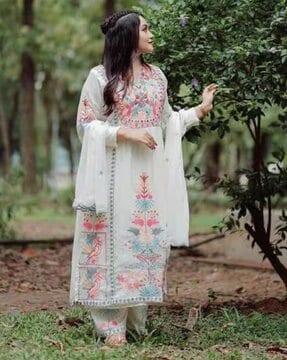 women embroidery straight kurta set with dupatta