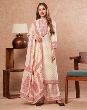 women embroidery straight kurta set with dupatta