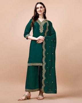 women embroidery straight kurta set with dupatta