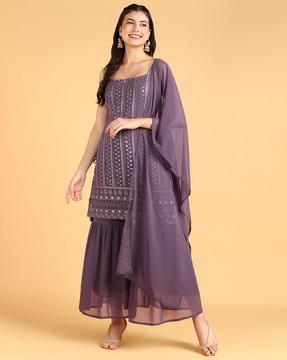 women embroidery straight kurta set with dupatta