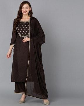 women embroidery straight kurta set with dupatta