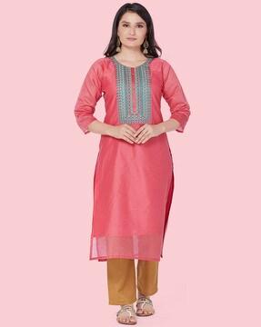 women embroidery straight kurta set