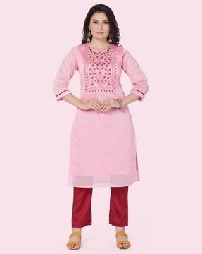 women embroidery straight kurta set