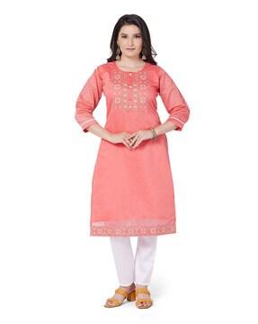 women embroidery straight kurta set