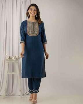 women embroidery straight kurta set