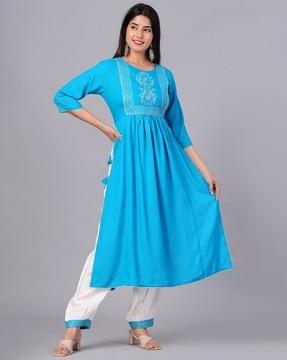 women embroidery straight kurta set