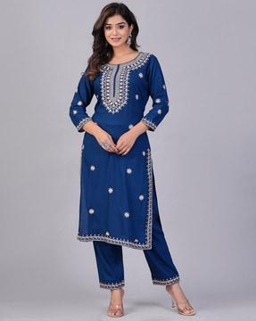 women embroidery straight kurta set