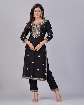 women embroidery straight kurta set